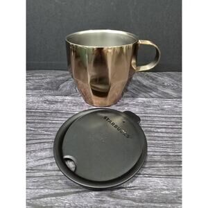 Starbucks 2014 Copper Bronze Faceted Stainless Steel Mug 14oz w/ Lid Excellent